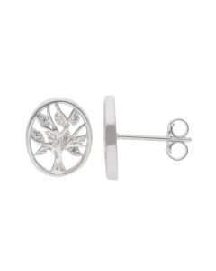 New Sterling Silver Stone Set Oval Tree Of Life Stud Earrings