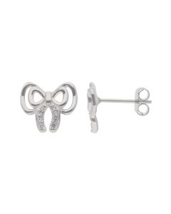 New Sterling Silver Cubic Zirconia Bow Stud Earrings