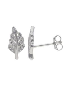 New Sterling Silver Cubic Zirconia Leaf Stud Earrings