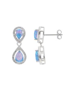 New Sterling Silver Synthetic Opal & Cubic Zirconia Earrings