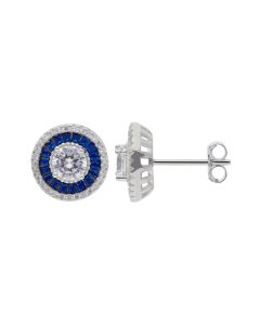 New Sterling Silver Blue & White Cubic Zirconia Stud Earrings