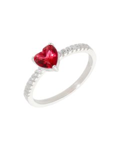 New Sterling Silver White & Red Cubic Zirconia Heart Ring