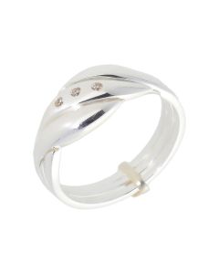 New Sterling Silver Cubic Zirconia 3 Band Puzzle Ring