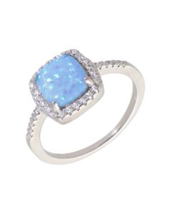 New Sterling Silver Synthetic Opal & Cubic Zirconia Ring