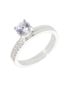 New Sterling Silver Cubic Zirconia Soliaire Bridal 2 Ring Set