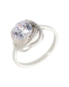 New Sterling Silver Cubic Zirconia Wrapped Solitaire Ring