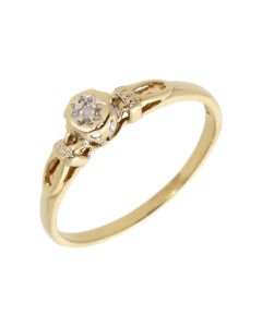 Pre-Owned 9ct Yellow Gold Illusion Set Diamond Solitaire Ring