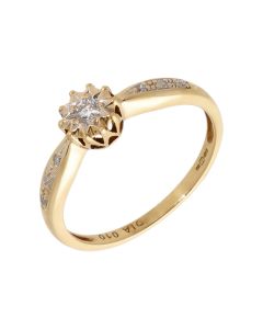 Pre-Owned 9ct Yellow Gold Illusion Set Diamond Solitaire Ring