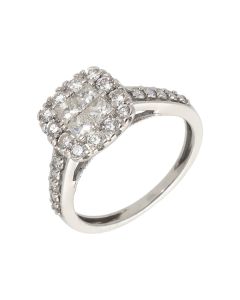 Pre-Owned 9ct Gold 1.00 Carat Mixed Cut Diamond Cluster Ring
