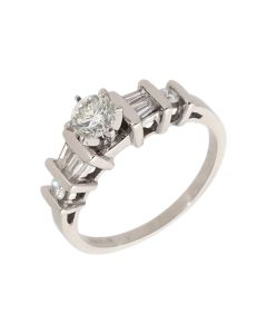 Pre-Owned Platinum Mixed Cut Diamond Solitaire & Shoulder Ring