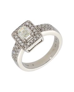 Pre-Owned 18ct White Gold 0.89 Carat Diamond Halo Cluster Ring