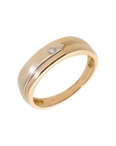 Pre-Owned 9ct Yellow & White Gold Diamond Set Signet Band Ring