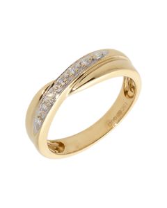 Pre-Owned 9ct Yellow Gold Diamond Set Crossover Wave Dress Ring