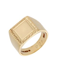 Pre-Owned 9ct Yellow Gold Patterned Edge Square Signet Ring