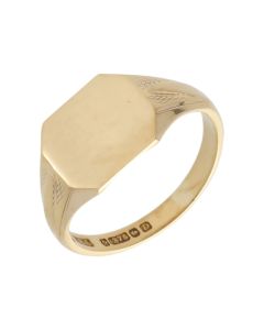 Pre-Owned 9ct Yellow Gold Patterned Shoulders Signet Ring