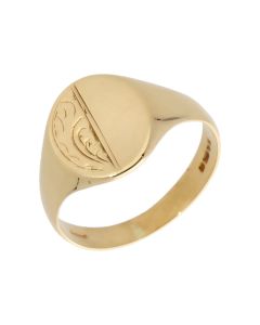 Pre-Owned 9ct Yellow Gold Part Patterned Signet Ring