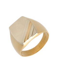 Pre-Owned 18ct Gold Striped Corner Signet Ring
