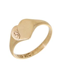 Pre-Owned 9ct Gold Childs Part Patterned Heart Signet Ring