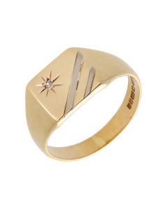 Pre-Owned 9ct Yellow & White Gold Diamond Set Signet Ring