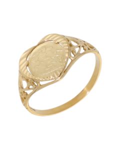 Pre-Owned 9ct Yellow Gold George & Dragon Coin Style Heart Ring