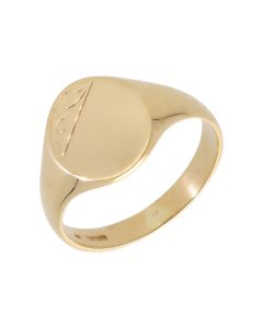 Pre-Owned 9ct Yellow Gold Part Patterned Oval Signet Ring