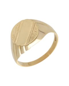 Pre-Owned 9ct Yellow Gold Part Patterned Signet Ring