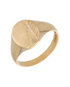 Pre-Owned 9ct Yellow Gold Part Patterned Signet Ring