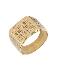 Pre-Owned 9ct Yellow Gold Barked Square Signet Ring
