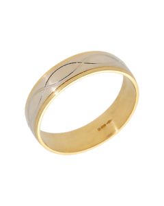 Pre-Owned 18ct Yellow & White Gold 6mm Wedding Band Ring