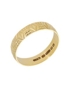 Pre-Owned 18ct Yellow Gold 4mm Patterned Wedding Band Ring