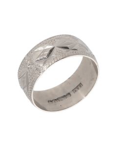 Pre-Owned 9ct White Gold 8mm Patterned Wedding Band Ring