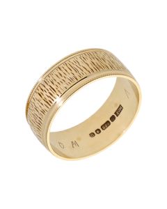 Pre-Owned 9ct Yellow Gold 8mm Patterned Wedding Band Ring