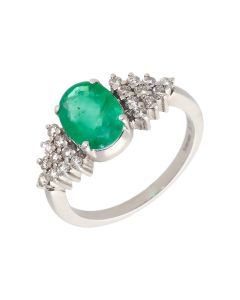 Pre-Owned 14ct White Gold Emerald & Diamond Cluster Ring