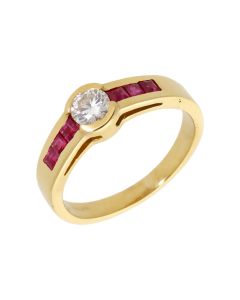 Pre-Owned 14ct Gold Ruby & Diamond Solitaire & Shoulder Ring