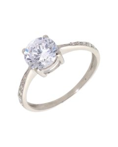Pre-Owned 9ct Gold Cubic Zirconia Solitaire & Shoulders Ring
