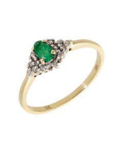 Pre-Owned 9ct Yellow Gold Emerald & Diamond Cluster Ring