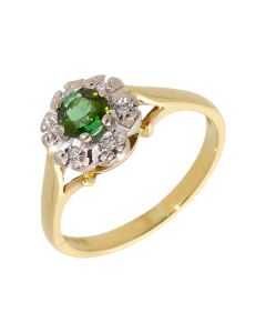 Pre-Owned 18ct Gold Green Tourmaline & Diamond Cluster Ring