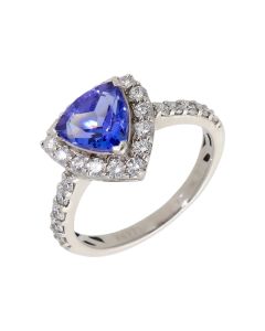 Pre-Owned 18ct White Gold Tanzanite & Diamond Halo Cluster Ring