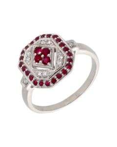 Pre-Owned 9ct White Gold Ruby & Diamond Fancy Cluster Ring