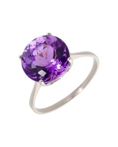 Pre-Owned 9ct White Gold Amethyst Solitaire Dress Ring