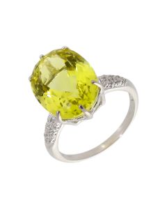 Pre-Owned 9ct White Gold Lime Green Yellow Quartz Dress Ring
