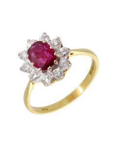 Pre-Owned 18ct Yellow Gold Ruby & Diamond Cluster Ring