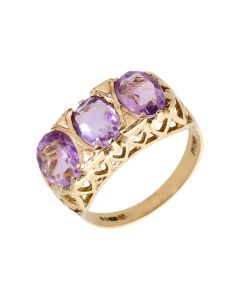 Pre-Owned 9ct Yellow Gold Amethyst Trilogy Ring