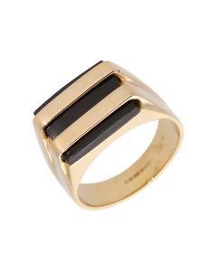 Pre-Owned 9ct Yellow Gold Onyx Set Striped Signet Ring
