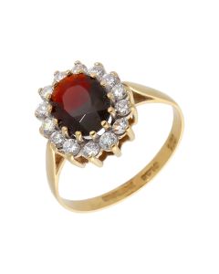 Pre-Owned 9ct Yellow Gold Garnet & Cubic Zirconia Cluster Ring