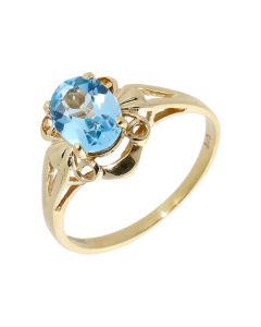 Pre-Owned 9ct Yellow Gold Blue Topaz Solitaire Dress Ring