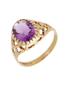 Pre-Owned 9ct Yellow Gold Amethyst Solitaire Dress Ring