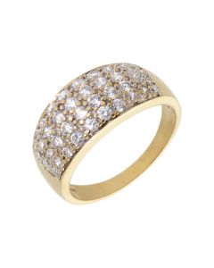 Pre-Owned 9ct Yellow Gold Cubic Zirconia Set Domed Band Ring