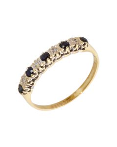 Pre-Owned 9ct Yellow Gold Sapphire & Diamond Half Eternity Ring