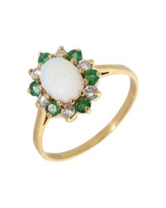 Pre-Owned 9ct Gold Synthetic Opal & Cubic Zirconia Cluster Ring